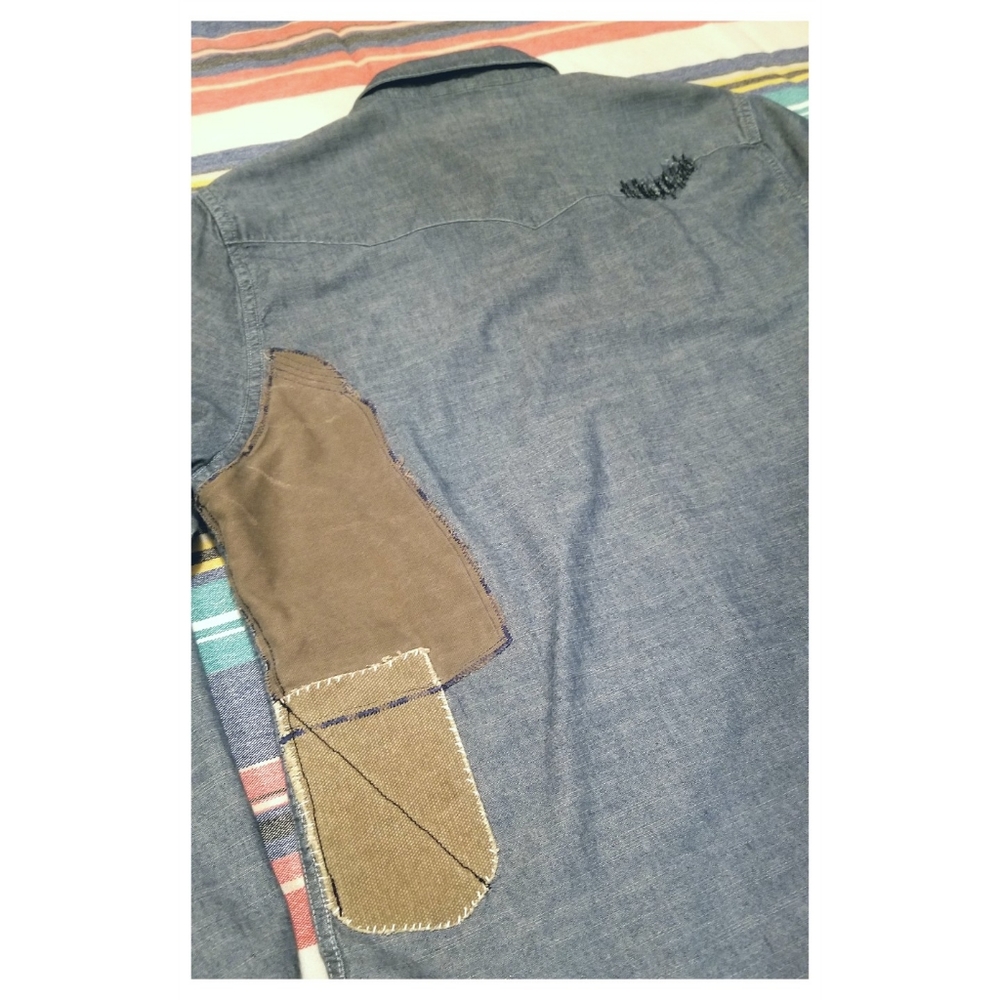 R.L. DENIM & SUPPLY PATCHWORK SHIRT-LRG - Picture 8 of 9